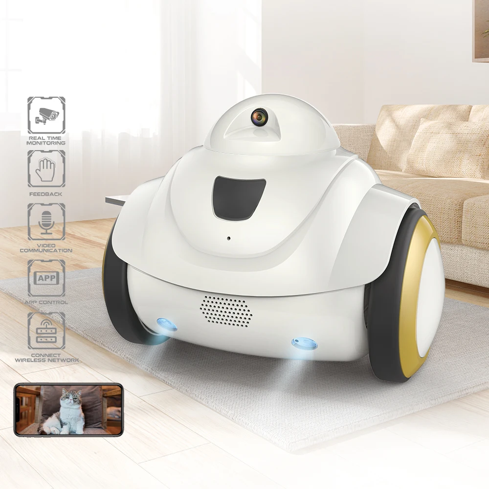 Панорамная Wi-Fi камера 360 °, интеллектуальное приложение, контрольная камера безопасности для домашних животных, пожилых, детский монитор, Автоматическая перезарядка, интерактивный робот