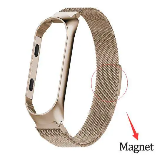 Magnet Gold Rovtop ремешок для Xiaomi mi Band 3 mi Band 3 ремешок для Xiaomi mi band 3 браслет для Xiaomi mi 3 магнитный металлический браслет из нержавеющей стали - Цвет: Magnet Gold
