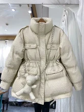 

2021 New Winter Style Winter Women Stand Collar Warm White Duck Down Short Jacket with Bear Doll Casual Female Thick Coat Snow