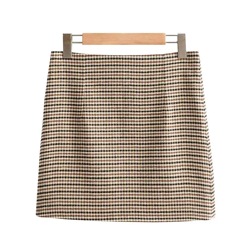 Женское элегантное платье vadim tweed houndstooth клетчатая мини-юбка с молнией сзади клетчатая линия Ретро Женская Базовая модная юбка BA877 - Цвет: as picture