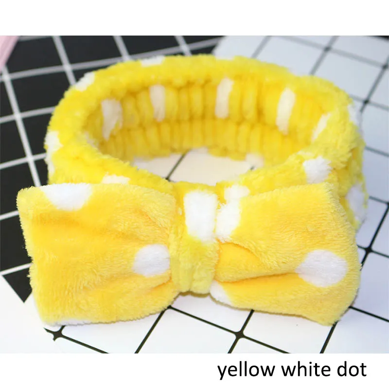 yellow white dot Многофункциональные банные повязки для волос бантик мягкий шарф лента Эластичные аксессуары для ванной комнаты полоса точка печати повязка для волос женские принадлежности - Цвет: yellow white dot