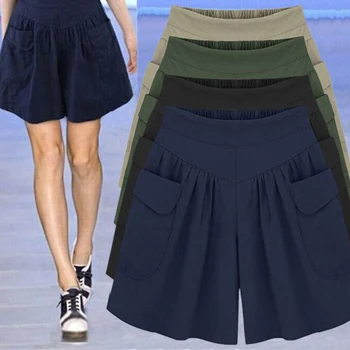 

Short women Summer Plus size Wide Leg Female Shorts Casual Loose Ladies Khaki High waist thin pantalones cortos M-6XL D42702