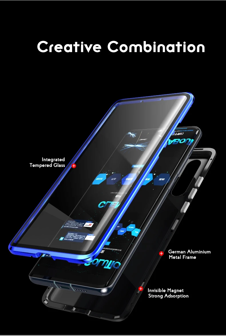 Двухсторонний чехол из закаленного стекла для huawei P30 Pro P30, чехол с магнитным металлическим бампером, противоударный чехол для huawei mate 20 Pro Funda