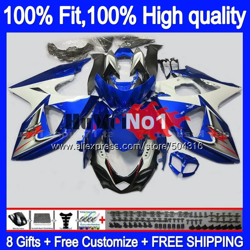 Инъекции для SUZUKI K9 GSXR1000 GSXR 1000 23MC. 75 белого и синего цвета GSXR-1000 2009 2010 09, 10, 11, 14, 15, 16 лет обтекатель oem - Цвет: No. 1