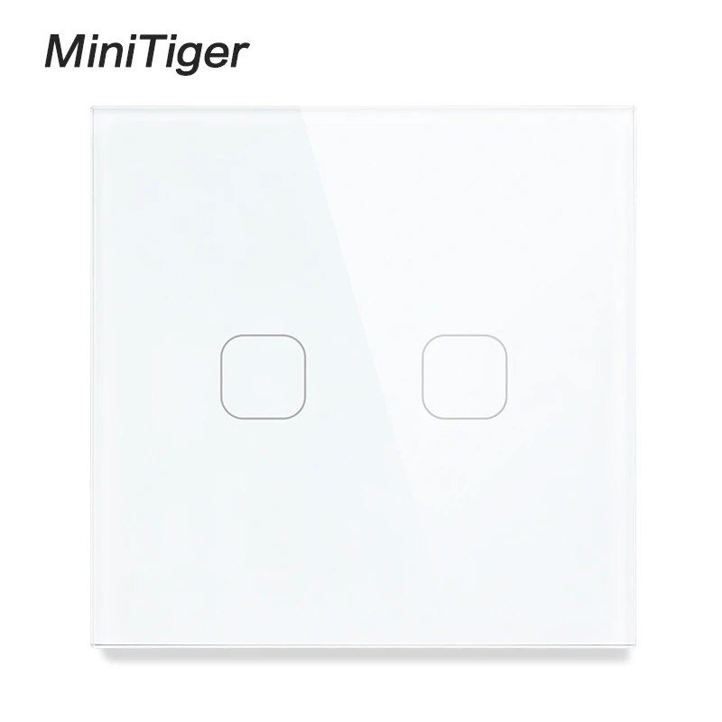 White 2 gang Minitiger стандарт ЕС/Великобритании, 1/2/3 местный 1 позиционный сенсорный выключатель с украшением в виде кристаллов Стекло Панель сенсорный переключатель только сенсорный Функция светильник переключатель - Цвет: White 2 gang
