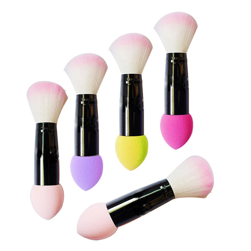 

1Pc Professional Blusher Brush 2 Heads Nylon Make Up Brushes Eye Shadow Brushes Metal Cosmetic Tools With Sponge Pink Color