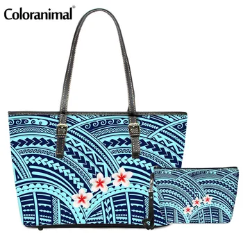 

Coloranimal Women 2Pcs Crossbody Bag With Purse Polynesian Plumeria Printed Female Shoulder Bag PU Messenger Bag Bosla Totes