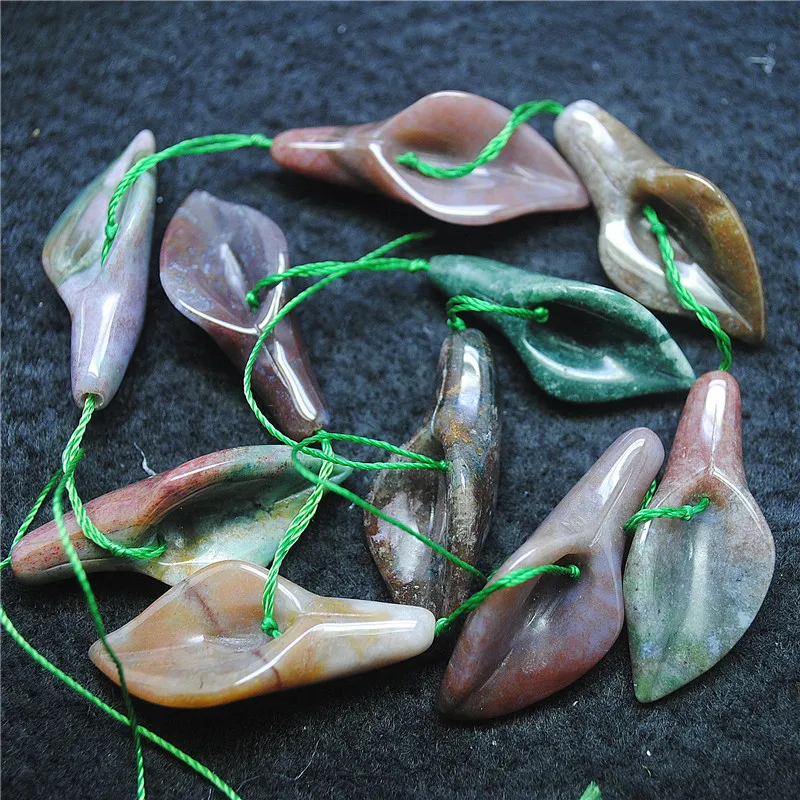 

10PCS Nature Indian Agate Stone Loose DIY Beads Strings Size 38X16MM Flower Shape For Women's Necklace Making Parts