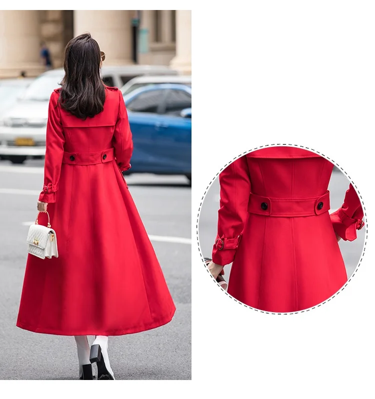 High quality windbreaker female Korean autumn new women's waist slimming windbreaker over the knee coats slim long coat women's