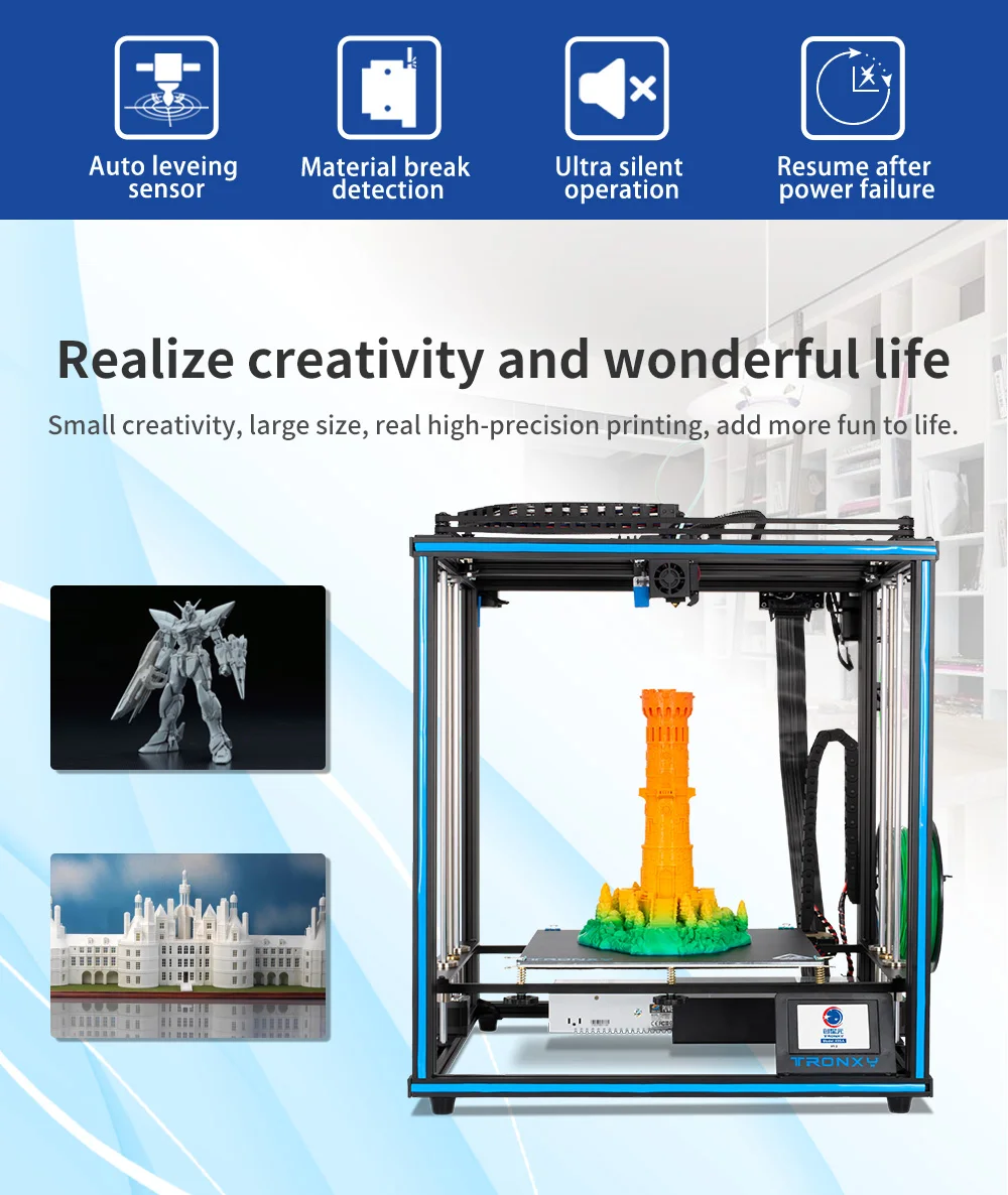 Tronxy X5SA PRO/X5SA-400/X5SA 3D Printer DIY Kits Touch Screen Auto Level Large Print Size heat bed 3d machine Filament Sensor resin printer