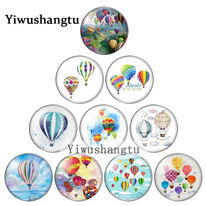

New romantic Hot air balloons 8mm/10mm/12mm/18mm/20mm/25mm Round photo glass cabochon demo flat back Making findings ZB0543