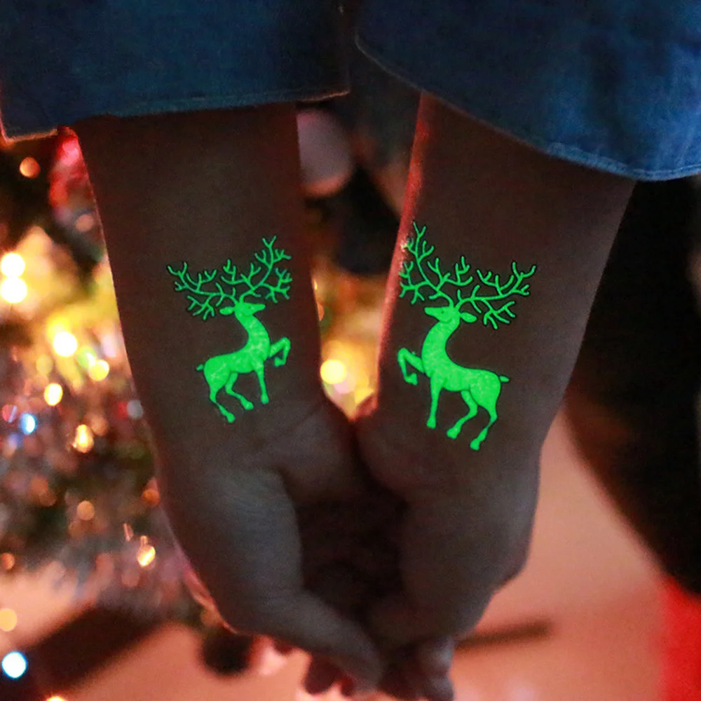 Рождественская светящаяся тату-наклейка, водостойкая, на руку, боди-арт, поддельные тату-стикеры для детей, мужчин, женщин, новогодний Санта-Клаус, домашний декор