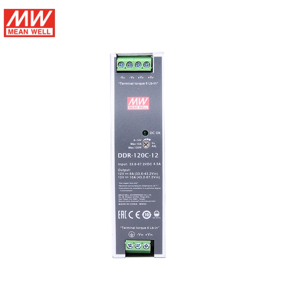 MEAN WELL DDR-120C-12 120 Вт DIN Rail Converter конвертер 33,6~ 67,2 В постоянного тока до 12 В постоянного тока 10A средняя мощность питания 48Vdc до 12Vdc трансформатор