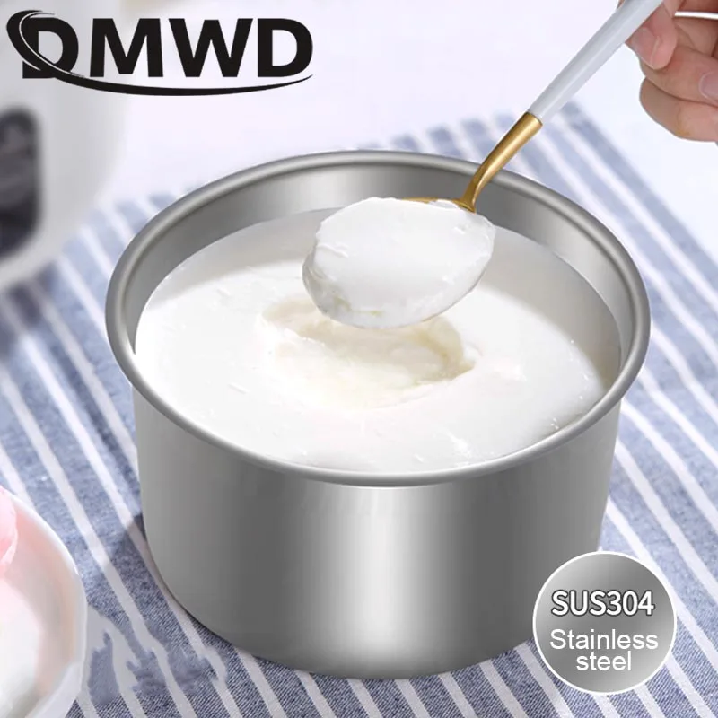 DMWD Automatic Electric Yogurt Maker Multifunction Stainless Steel Leben Container Natto Rice Wine Machine Four Yoghurt Cups 1L 2