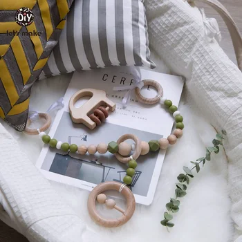 

Let's Make 1pc Baby Wooden Rattle Silicone Beads Montessori Toy Make Noise Teething Ring Educational Bed Hanging Rattle Bed Bell