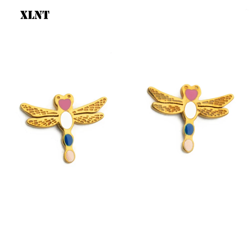 XLNT Trendy Jewelry Dragonfly Shaped Woman Earrings Gold Color Stainless Steel Stud Drop Shipping | Украшения и аксессуары