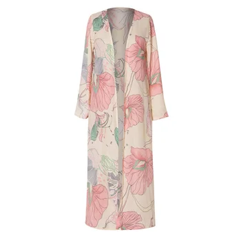

Beach Sunscreen Blouse Casual Vintage Flora Printed Kimono Cardigan Long Loose Sun Protection Blouse