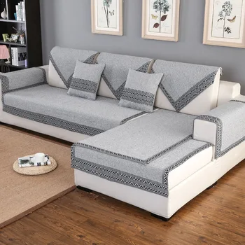 

Four Seasons Sofa Cushion Cover Cotton Linen Couch Slipcover Simple Solid Color Fabric For Sofas 1/2/3-seater Woven Sofa Towel