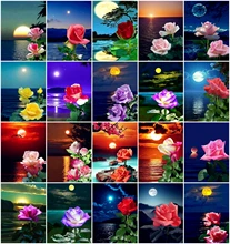 AZQSD Picture By Numbers Rose Sunset Seaside Acrylic Paint Hand Paint Kit On Canvas Painting By Numbers Flower Wall Decor Gift