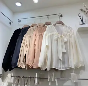

Autumn New Style Ribbon Leader Chiffon Shirt Slim Ladies Shirt Short Sleeve Shirt Women K7JD11-58-81