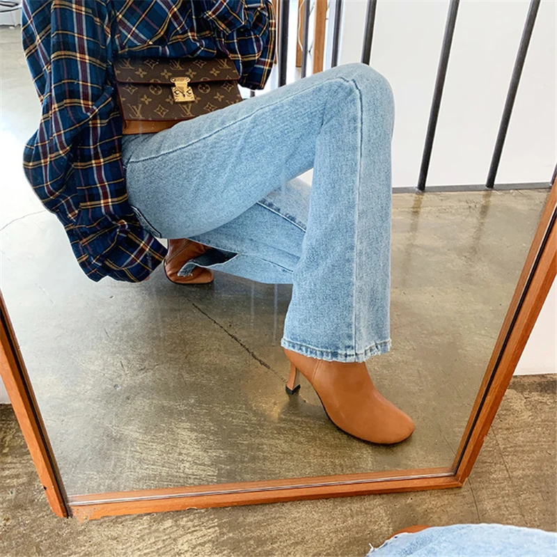 2019 Autumn Fashion Women High Waist Denim Jeans Straight Jeans Side Split Jeans Vintage Female Long Capri Pants 2019 Autumn Fashion Women High Waist Denim Jeans Straight Jeans Side Split Jeans Vintage Female Long Capri Pants