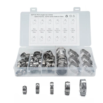 

60 PCS Stainless Steel Single Ear Hose Clip Assortment Kit Single