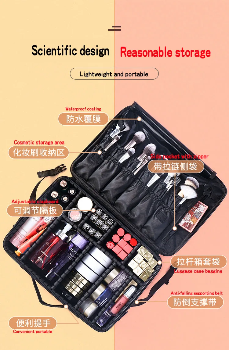 New Professional Makeup Organizer Cosmetic Case Bag Large Capacity Storage Case Multilayer Suitcase