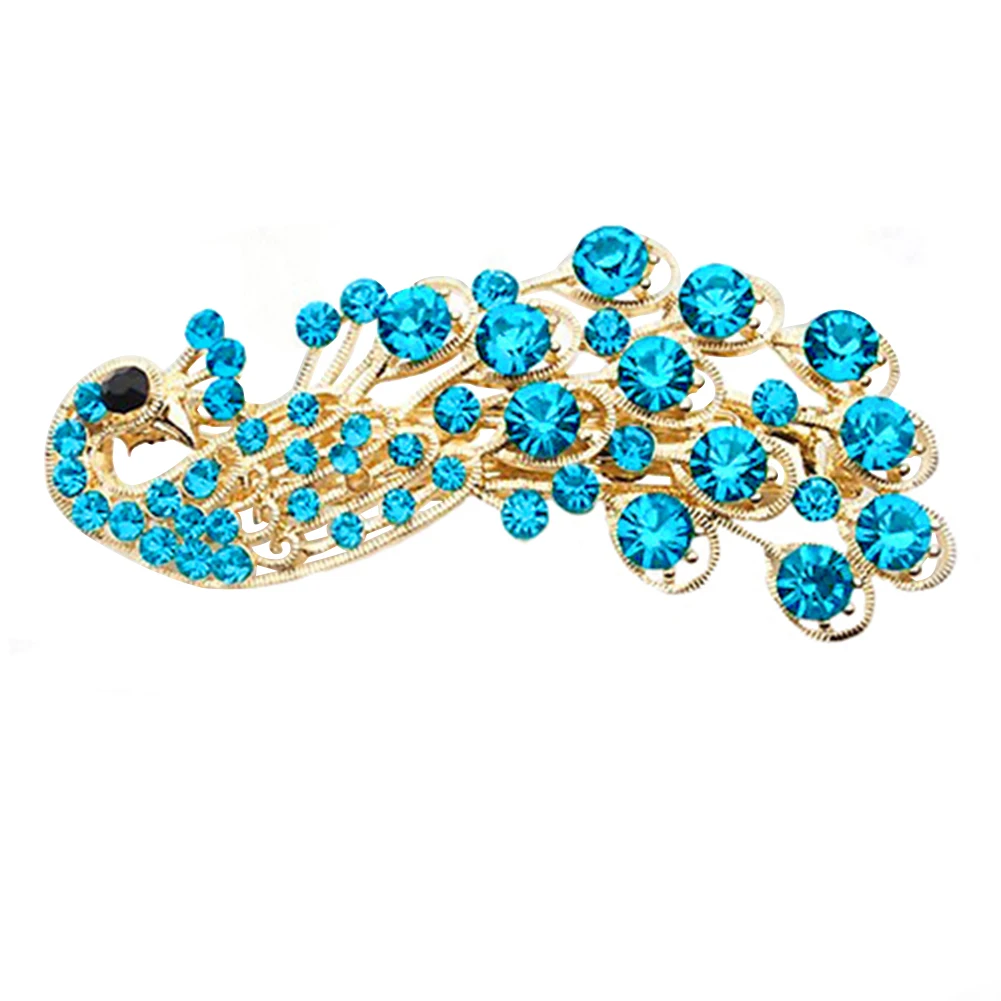 

Lady Fashion Hair Clip Elegant Peacock Design Shiny Rhinestone Hairpin Hair Clips Barrette Women Banquet Evening Party Supplies