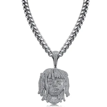 

Lil Pump Pendant Necklace Iced Out Micro Pave Full CZ Men Hip Hop Gold Silver Color Jewelry With 10mm Cuban Chain Necklaces