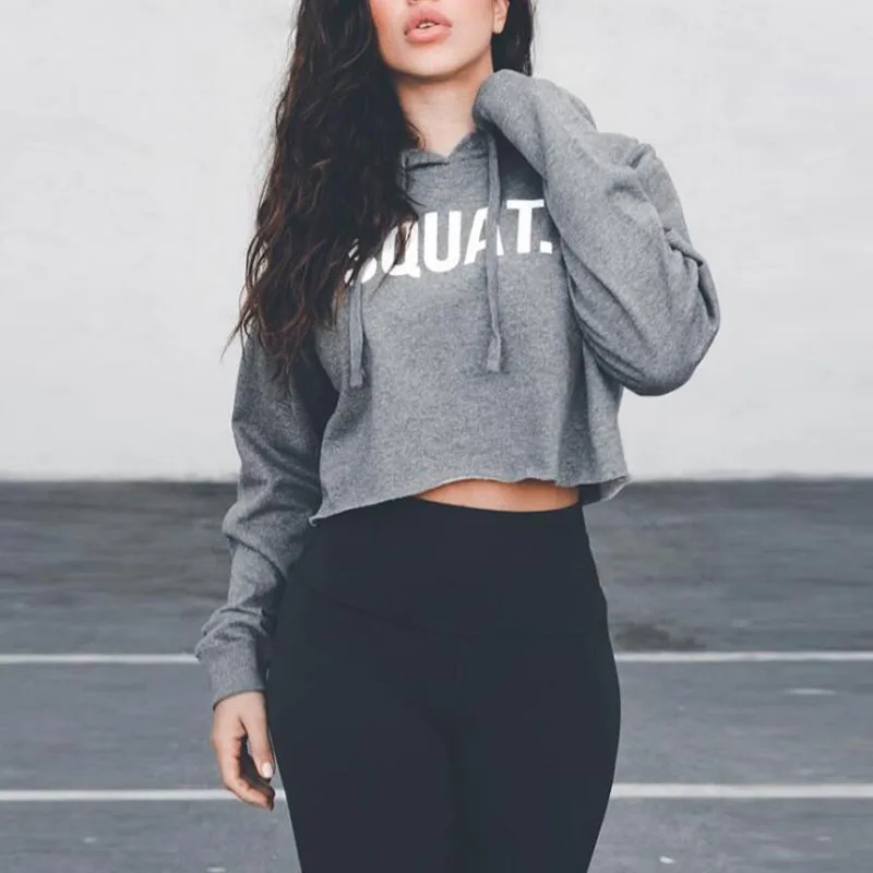 Personality Cotton Letter Crop Top Sports Yoga Shirts Women Spring Autumn Long Sleeves Hoodie Sweatshirt  Gym Workout T-shirts