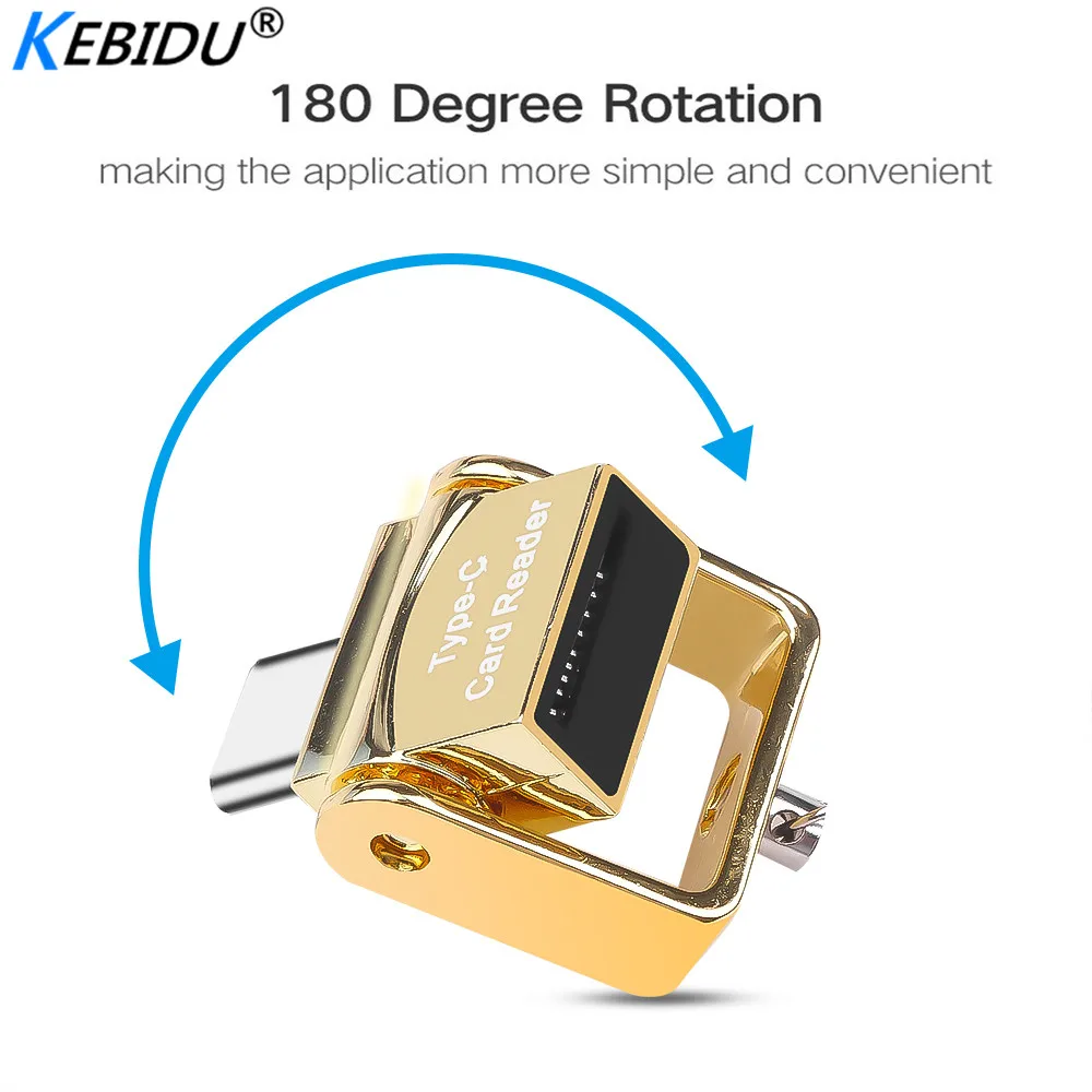 Kebidu OTG кардридер Тип C Micro SD TF кард-ридер для телефонов брелок 180 градусов Rotatioin простой в использовании