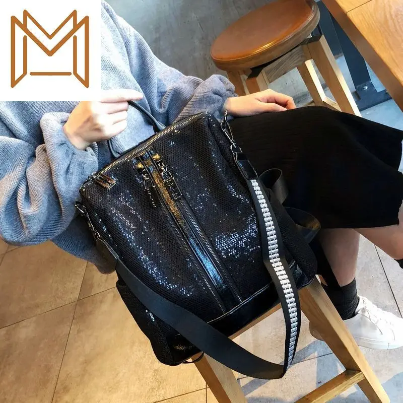 

Personality Light Both Shoulders Package Woman 2019 Paillette Travelling Bag Single Shoulder Dual Purpose Backpack Tide