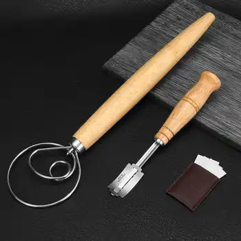 

Specialty European Bread Arc Curved Knife Flour mixer Wood Handle Flour mixer 5Pcs Replacement Blades Bread Cutting Mixer Tools