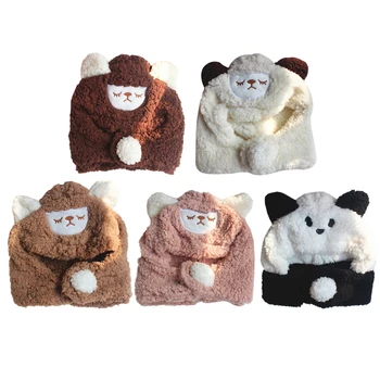 

New Baby Scarf 2 In 1 Baby Winter Warmer Cartoon Plush Ear Design Hat Infant Collar Scarves Neckerchiefs