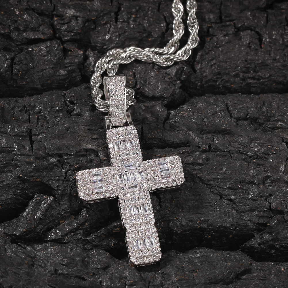 THE BLING KING Men Hiphop Cross Pendant Necklace Hiphop Style Iced AAA Cubic Zirconia Necklace Copper Fashion Jewelry