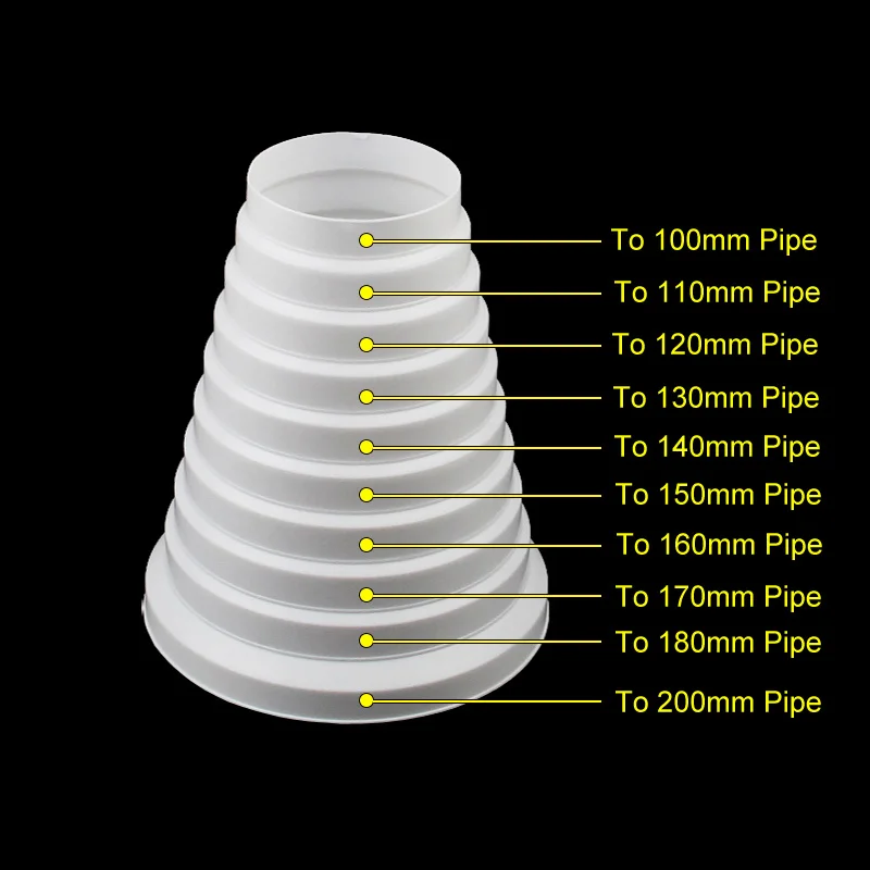 Universal exhaust hose adapter pvc coupling pipe Connector Fitting Diameter 80-200 mm Duct Reducer for Air Ventilation Systems