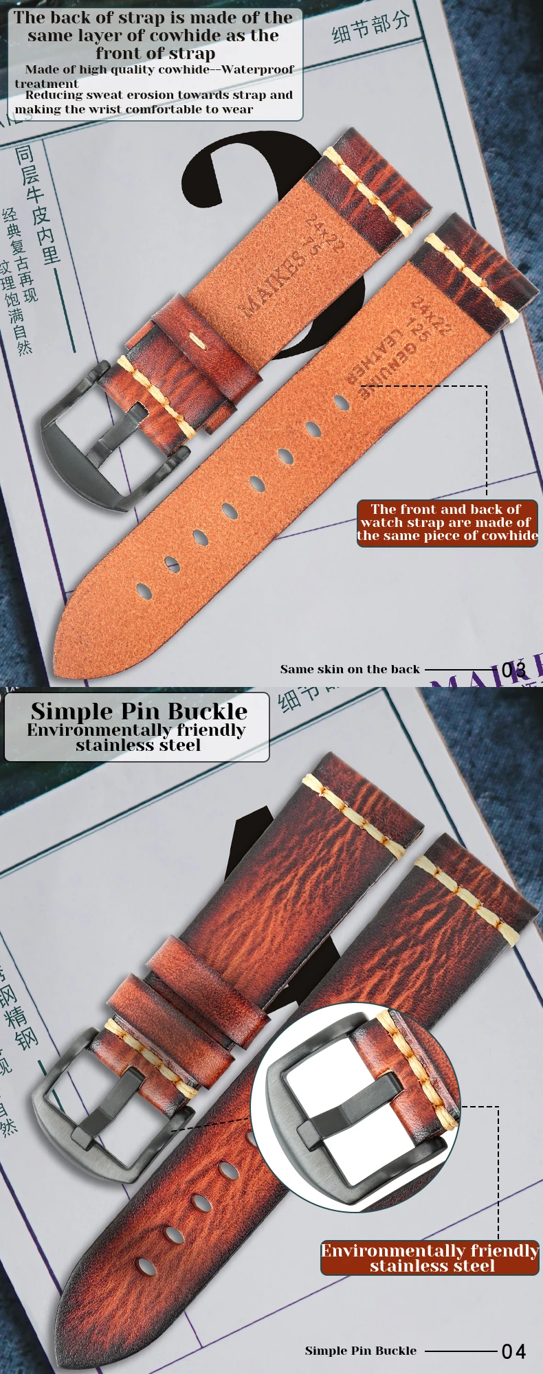 Maikes Genuine Leather Watchband for Galaxy Watch Strap 18mm 20mm 22mm 24mm Watch Band Tissote Timex Omega Wrist Bracelets