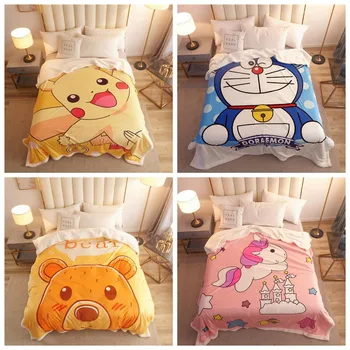 

2 In 1 Cartoon lamb velvet blanket thickened Pikachu crayon Blanket Winter Bedding Cover Artificial wool Flannel & Lamb Cashmere