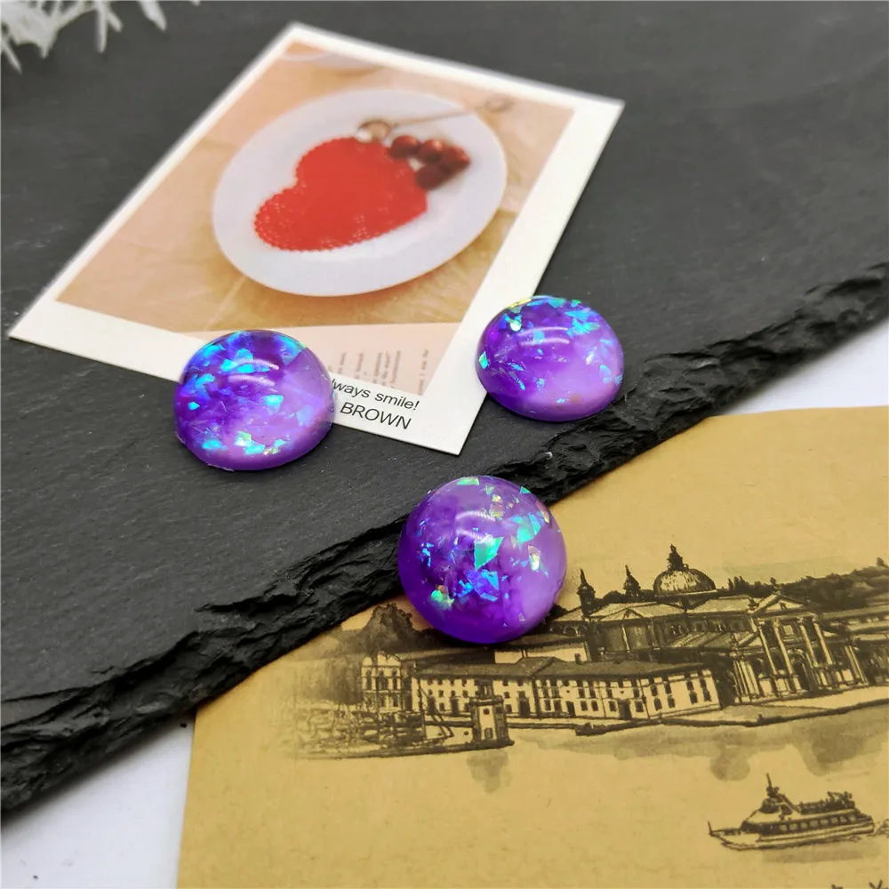 더블 컬러 혼합 수지 라운드 인조 오팔 플랫백 카보숑 비즈, DIY 펜던트, 쥬얼리 제작 결과물에 적합, 16mm, 20mm, 로트당 10 개