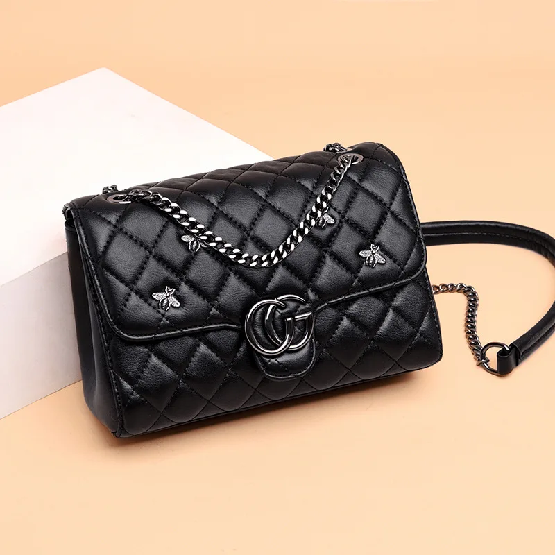 

Genuine Leather Square Sling Bag Europe And America Fashion Shoulder Bag Versatile Chain Rhombus Oblique Backpack a