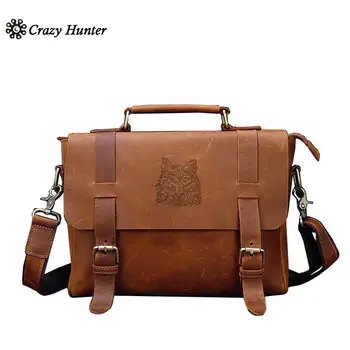 

Wolf/skull Leather Briefcase Shoulder Bag Mens Business Bag