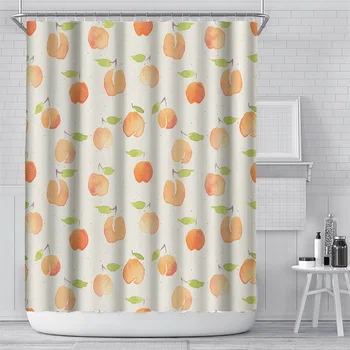 

Shower Curtain Hanging Machine Washable With Hooks Fruits Pattern Waterproof Polyester Easy Install Home Decor For Bathroom