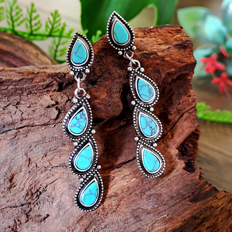 

Vintage Water Droplets String Earrings Boho Beaded Resin Stone Earring for Women Dangle Drop Turquoises Bohemian Jewelry Z3D295