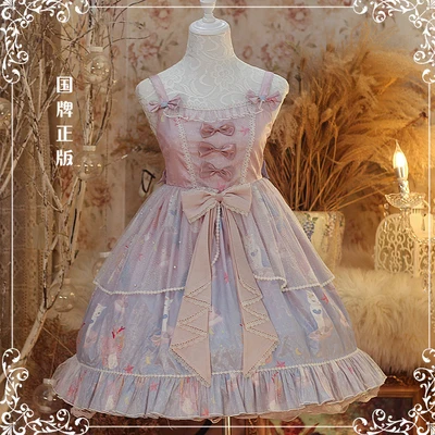 

Vintage princess tea party sweet lolita dress palace lace bowknot cute printing high waist victorian dress kawaii girl jsk loli