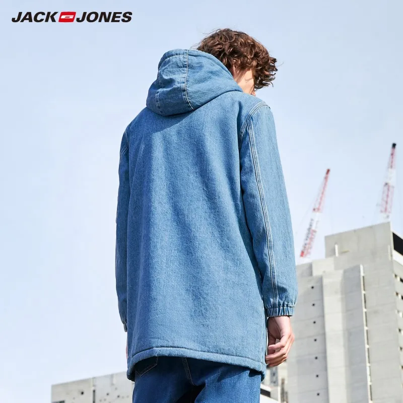 Мужская джинсовая куртка JackJones стильная средней длины с капюшоном из берберского
