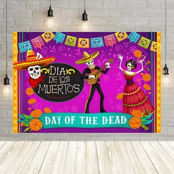 

Avezano Mexican Ghost Festival Day of the Dead Skeleton Halloween Party Pink Decor Backdrop Background Custom Photography