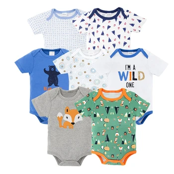 

7pcs Baby Clothes 2019 Baby Boy Footie Onesie Cotton Infant Short Sleeve Neborn Baby Jumpsuits Boy Girl Summer Baby Clothing Set