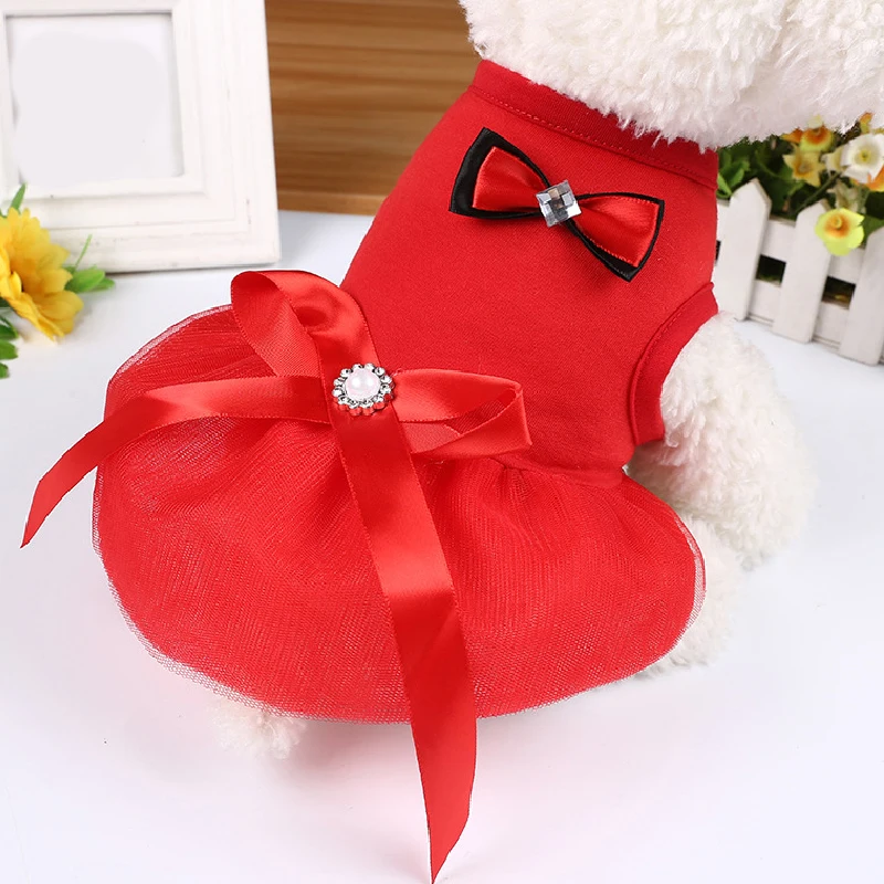 2020 New Crystal Bowknot Dog Skirt Pet Cloth Summer Cute Cool