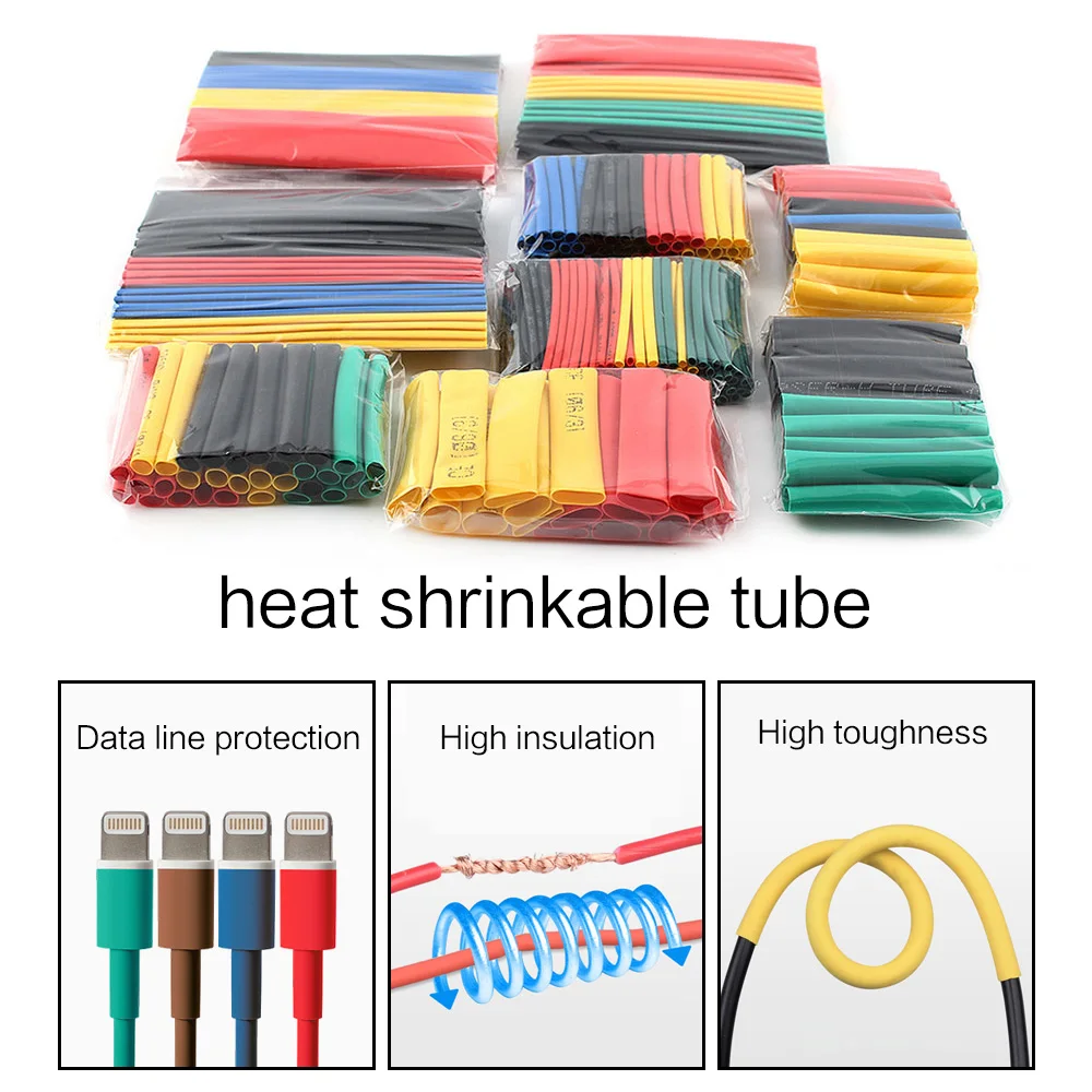 164pcs Thermoresistant Tube Heat Shrink Wrapping KIT, Termoretractil Shrinking Tubing Assorted Pack Wire Cable Insulation Sleeve