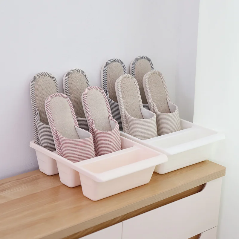 

PP Plastic Shoes Storage Boxes Simple Integrated High Capacity Slippers Three-grid Vertical Shoe Bracket Racks Home Storage Box